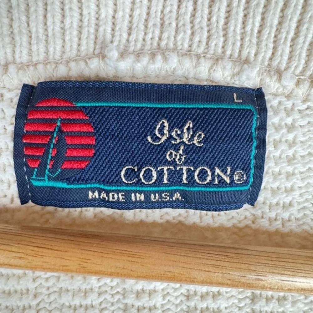 Vintage Isle of Cotton Sweater Vest Mens Size Large Cream Made in USA‎ Preppy